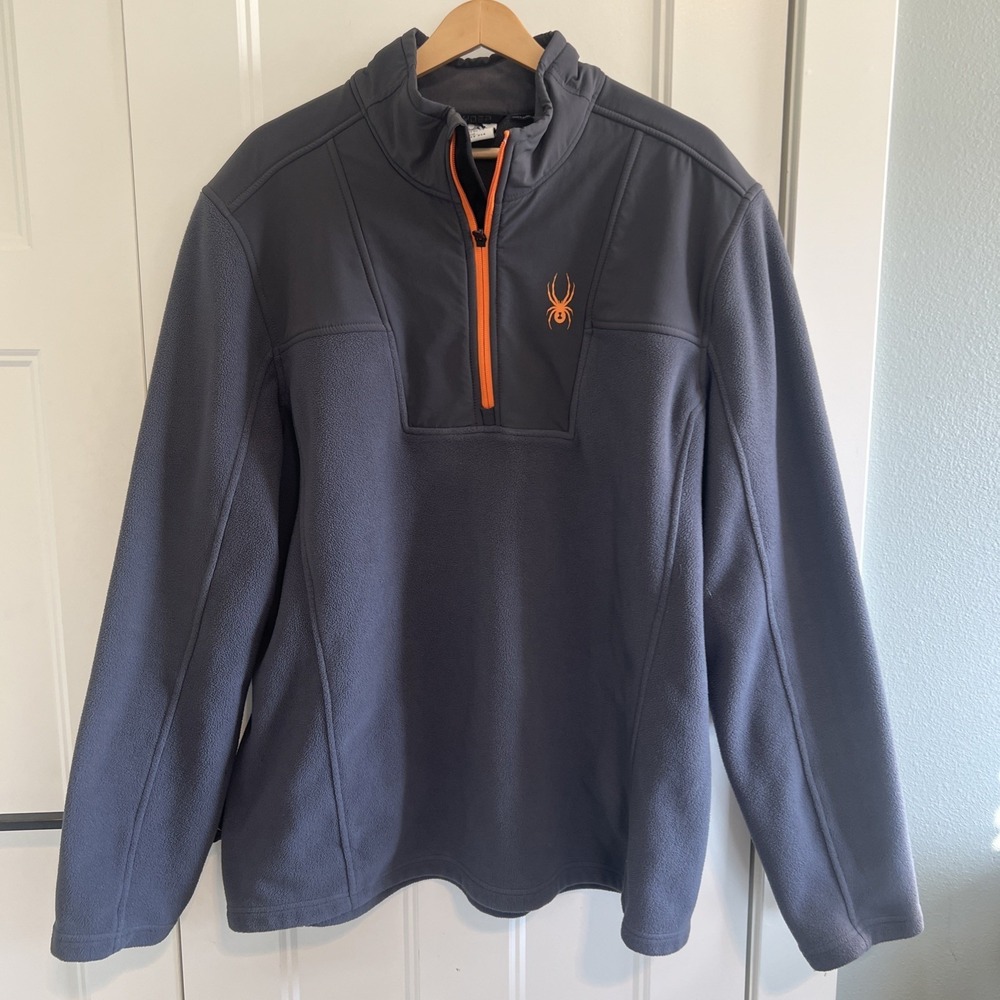 Spyder Jacket Mens 2XL Gray Sweater Half Zip Fleece Pullover Athletic Outdoor